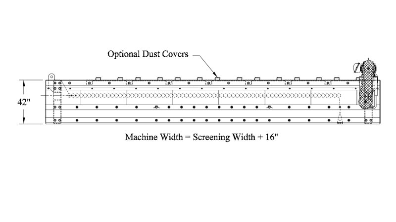 DiamondRoll Thickness Screen diagram example of specs with the optional dust covers on